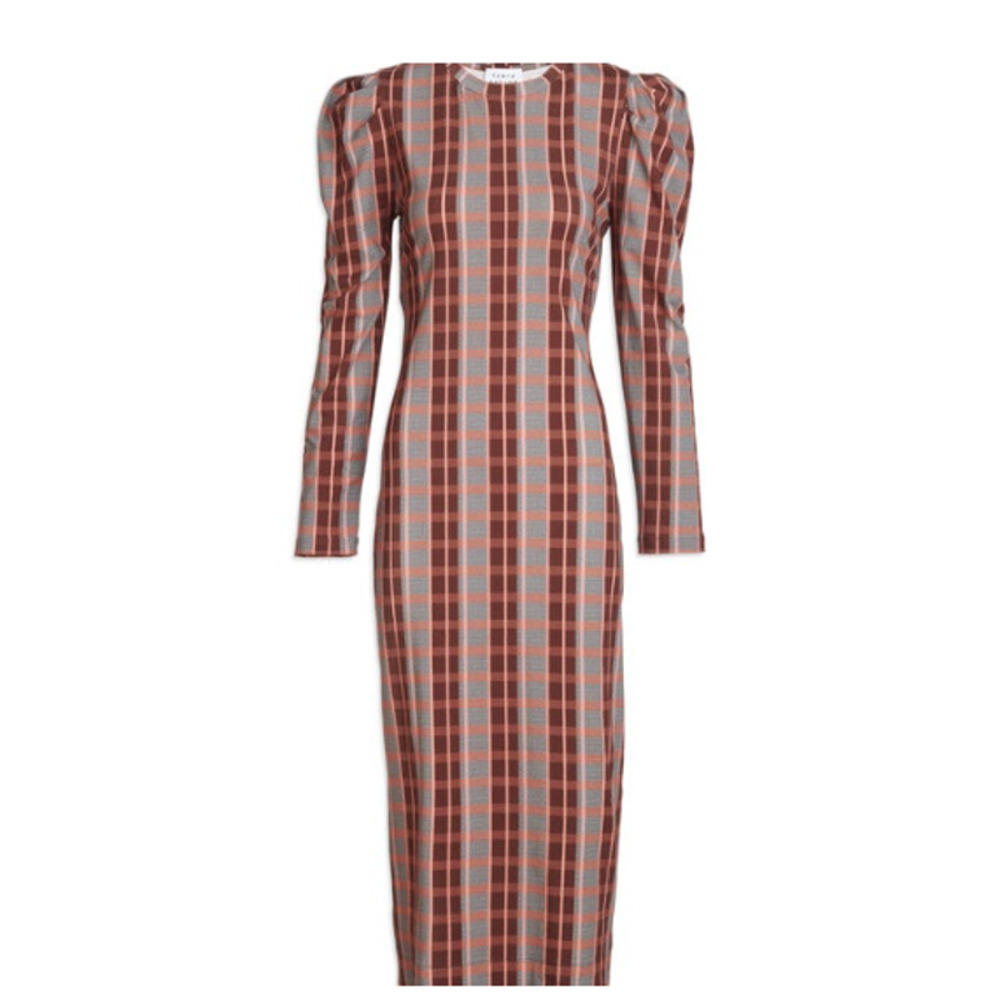 Tanya Taylor Nancy Puff Sleeve Midaxi Shift Dress Size XS (0-2) Carmel/Rust NWT
